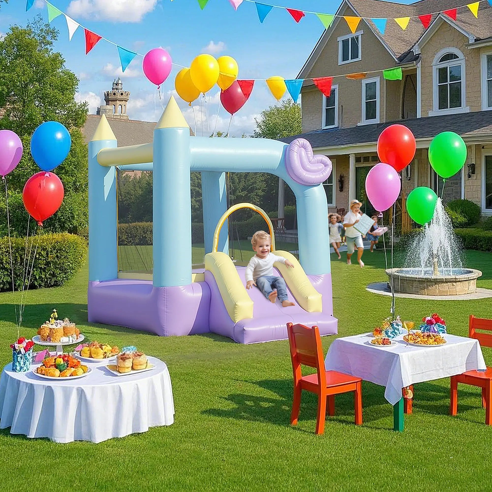 Nancy's Frisanco Springkussen - Springkasteel - Glijbaan - 250 x 165 x 200 cm