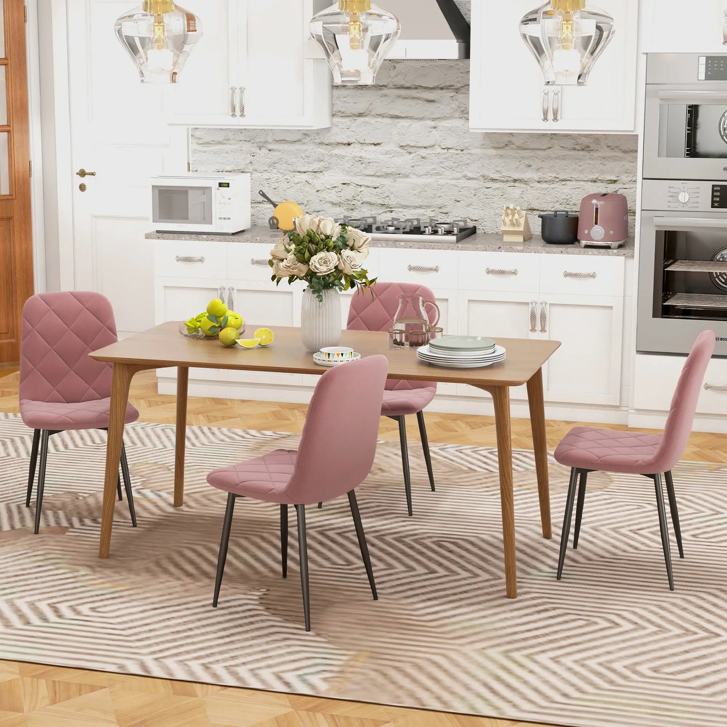 Nancy's Loreo Eetkamerstoelen - Set van 4 - Roze - Fluweel