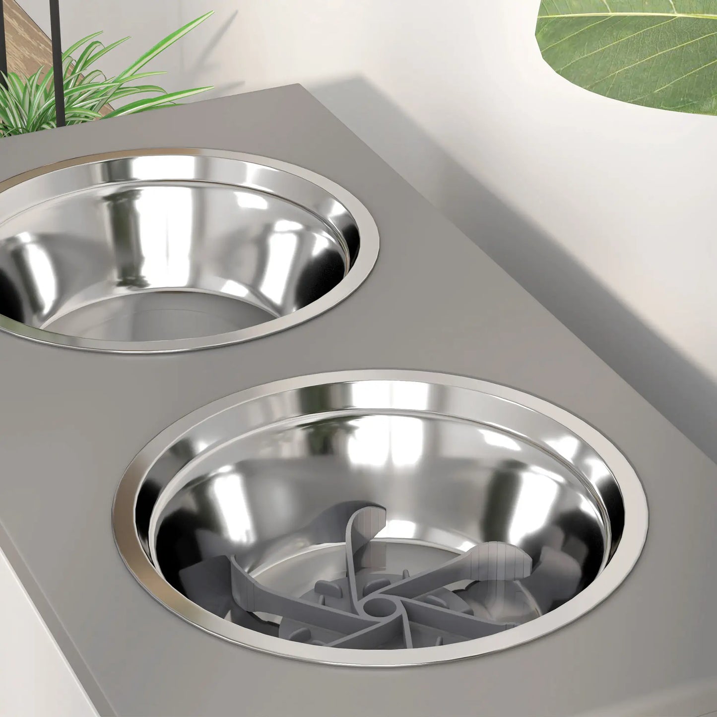 Nancy's Novelas Voerstation - Voerbakken - Drinkbakken - Met Opbergruimte - Grijs - ± 60 x 30 x 35 cm