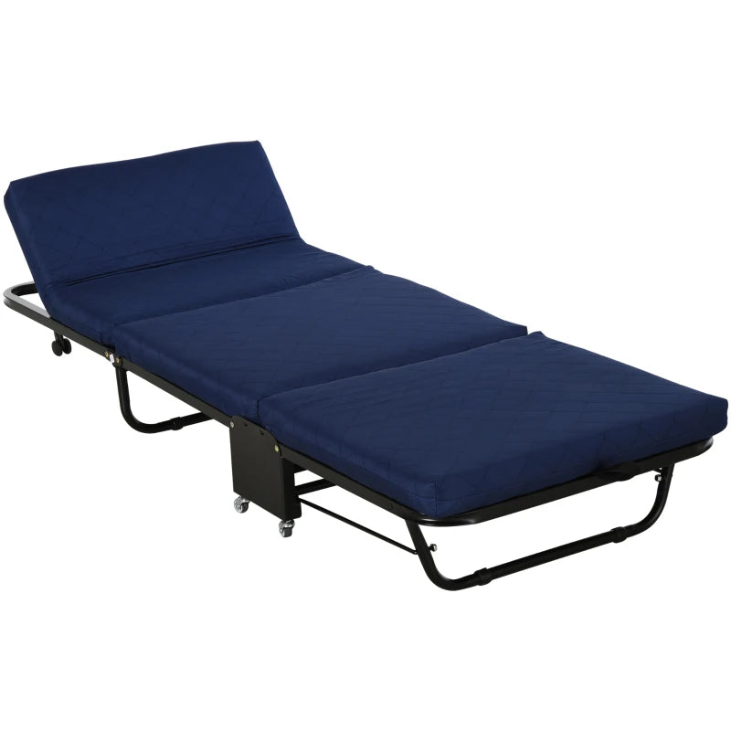 Nancy's Madalena Opklapbed - Logeerbed - Vouwbed - Verstelbaar hoofdeinde - Blauw - Staal - ± 185 x 65 x 25 cm
