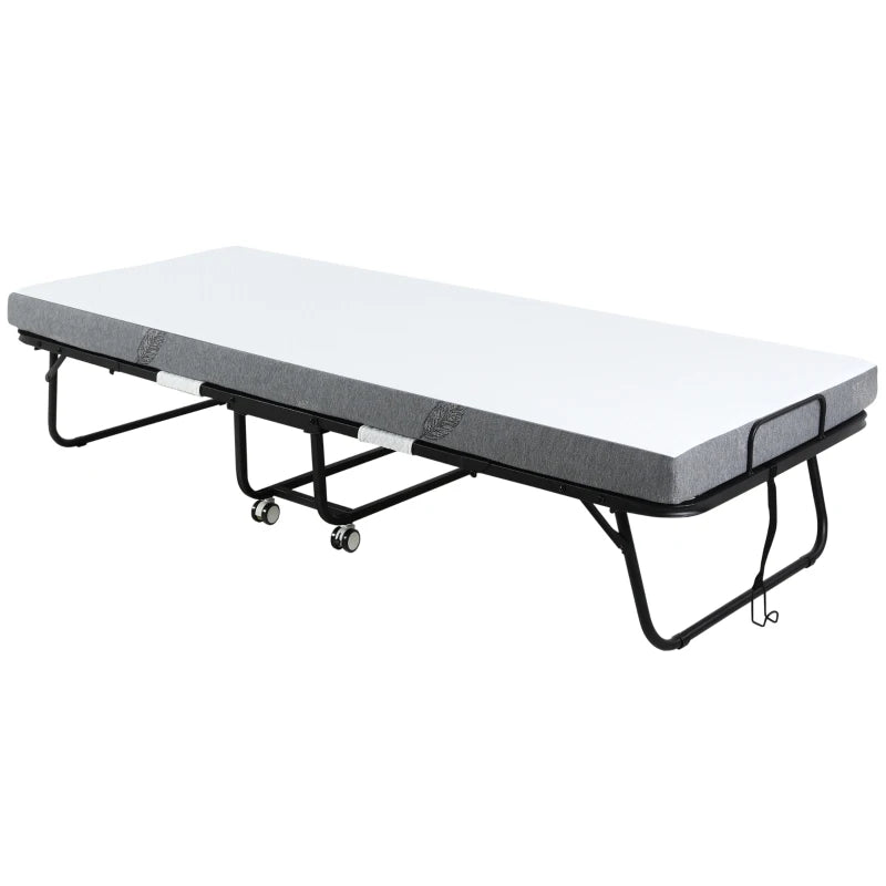 Nancy's Olival Opklapbed - Logeerbed - Vouwbed - 1-Persoons opklapbaar bed - Wit / Zwart - Staal - ± 200 x 80 x 40 cm