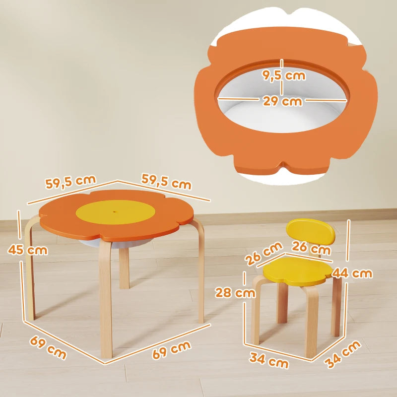 Nancy's Orta Kindertafel met Stoelen - Set van 5 - Kindermeubels - Bloemen - Meerkleurig