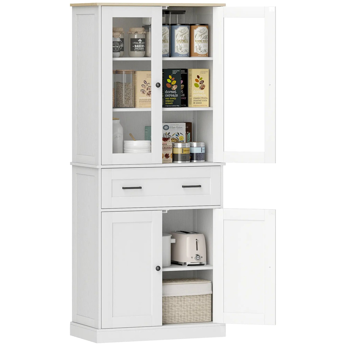 Nancy's Gaviao Keukenkast Vrijstaand - Opbergkast - Buffetkast - Vitrinekast - Wit - ± 75 x 40 x 180 cm