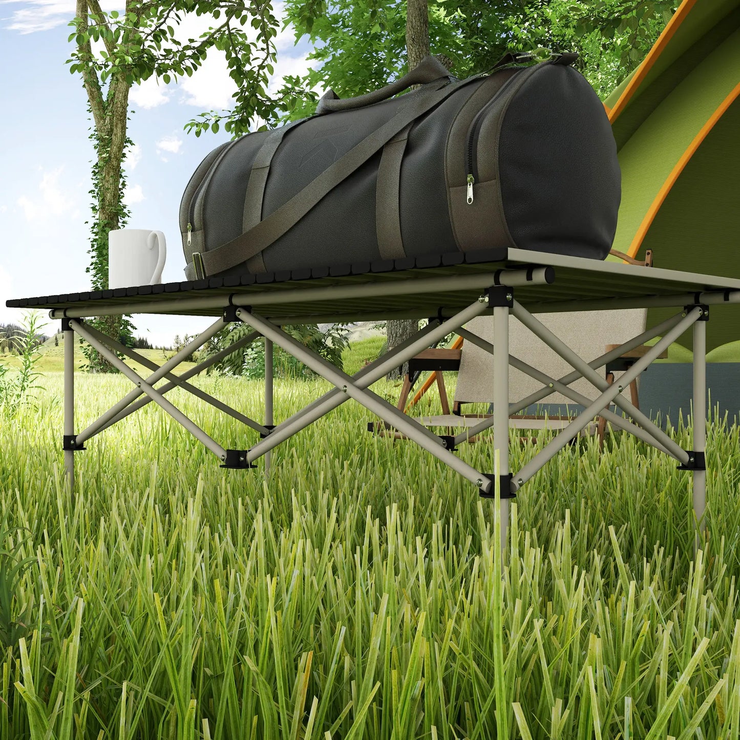 Nancy's Ghiffa Picknicktafel - Campingtafel - Opvouwbaar - Khaki - Aluminium - 95 x 55 x 50 cm kopie