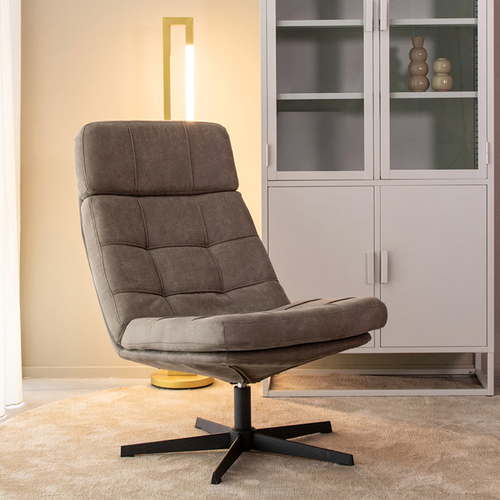 LABEL51 Draaifauteuil Alvar - Taupe Micro Suede | Zwart Metaal - 53x57x83 cm