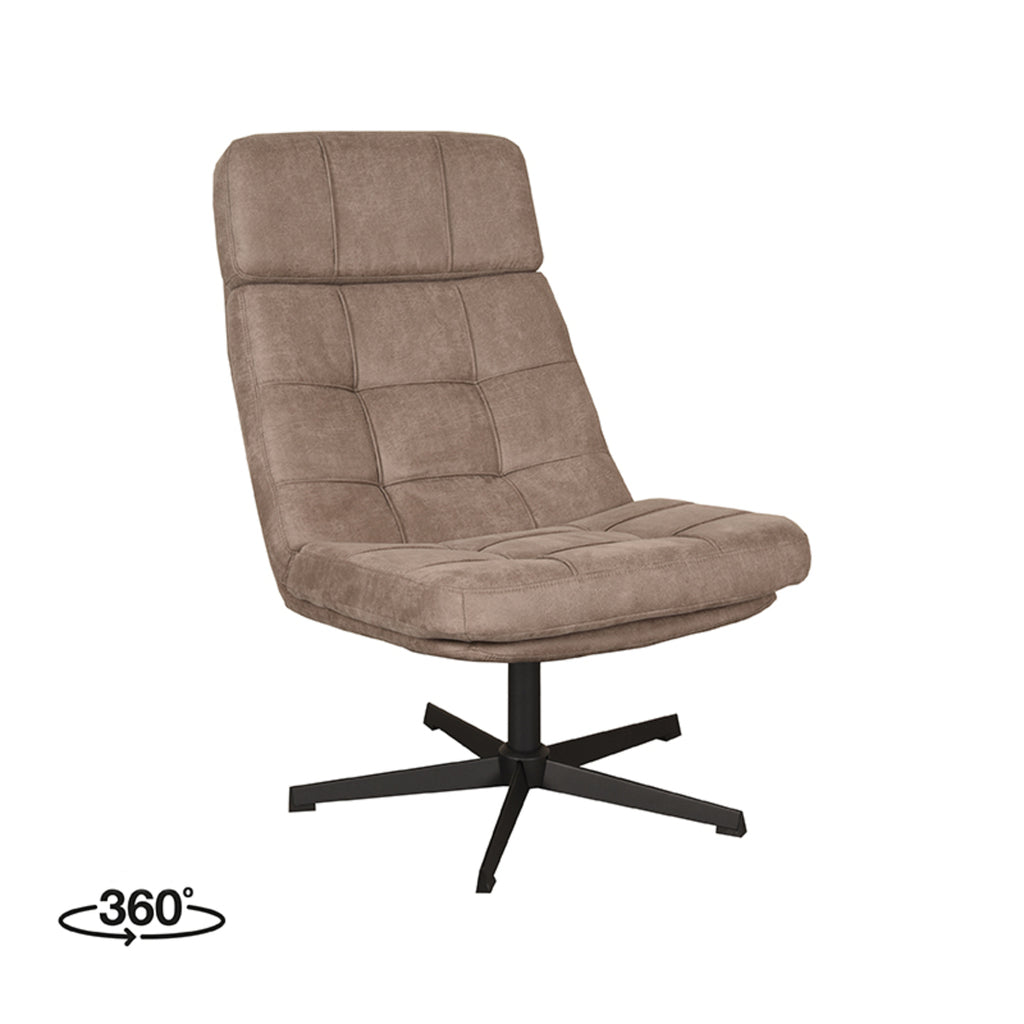 LABEL51 Draaifauteuil Alvar - Taupe Micro Suede | Zwart Metaal - 53x57x83 cm