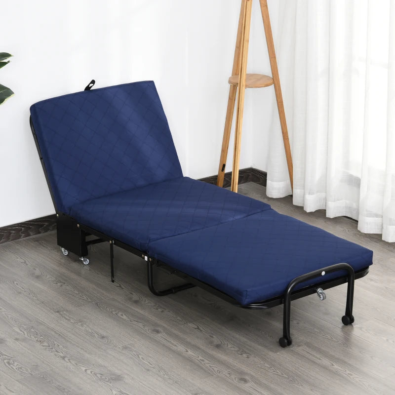 Nancy's Madalena Opklapbed - Logeerbed - Vouwbed - Verstelbaar hoofdeinde - Blauw - Staal - ± 185 x 65 x 25 cm