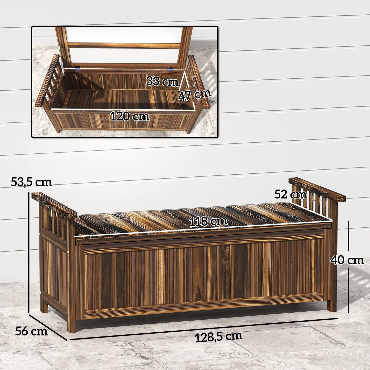 Nancy's Garga Tuinbank met Opbergruimte - Houten Tuinbankje - Dennenhout - ± 130 x 55 x 55 cm