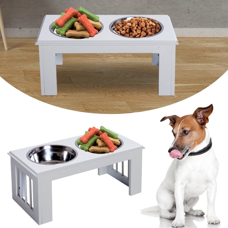 Nancy’s Grass Lake Raised Dog Bowl, Pet Bowl, Bols en acier inoxydable, Pet Bowl, MDF