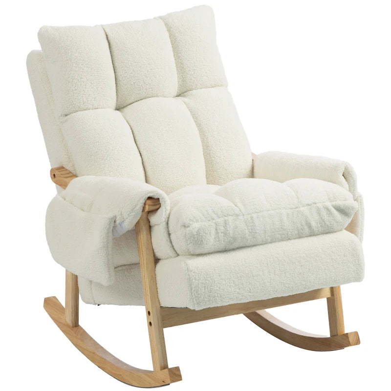 Nancy's Vandoies Schommelstoel - Relaxstoel - Twee zijvakken - Crèmewit - Flanel