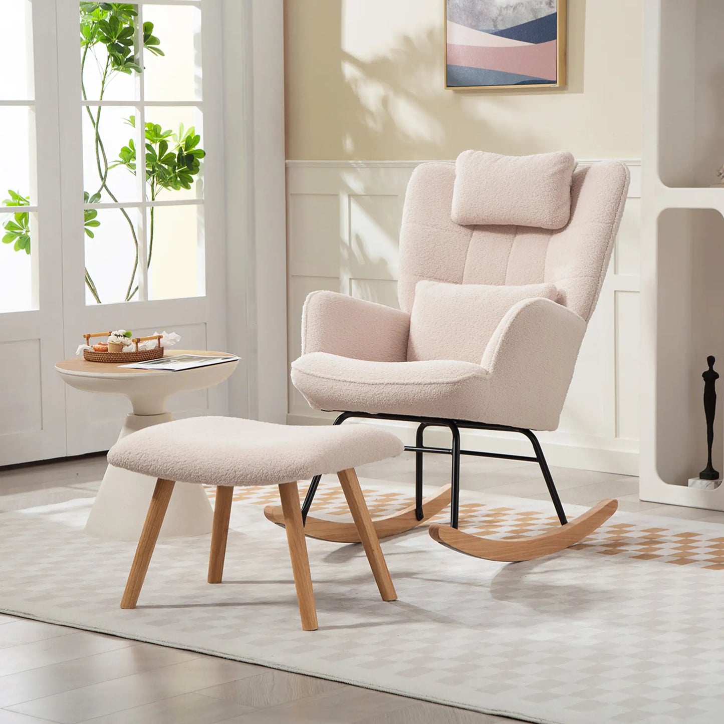 Nancy's Malcesine Schommelstoel - Relaxstoel - Relaxfauteuil - Beige - Fleece