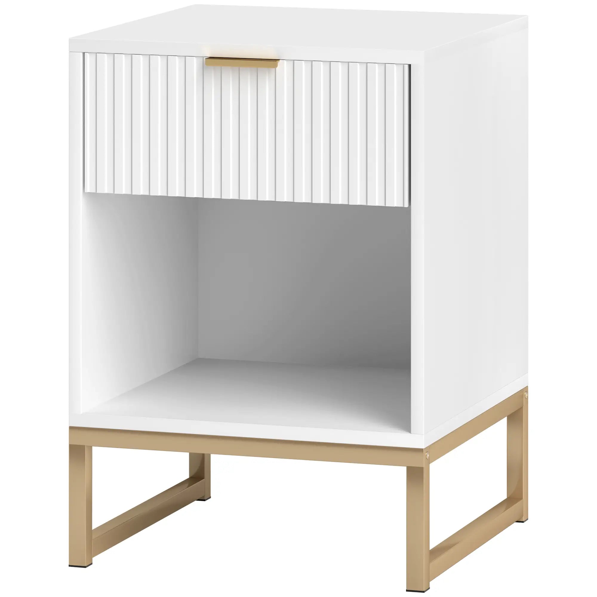 Nancy's Estombar Nachtkastje met Lade - Bijzettafeltje - Wit / Goud - ± 40 x 40 x 55 cm