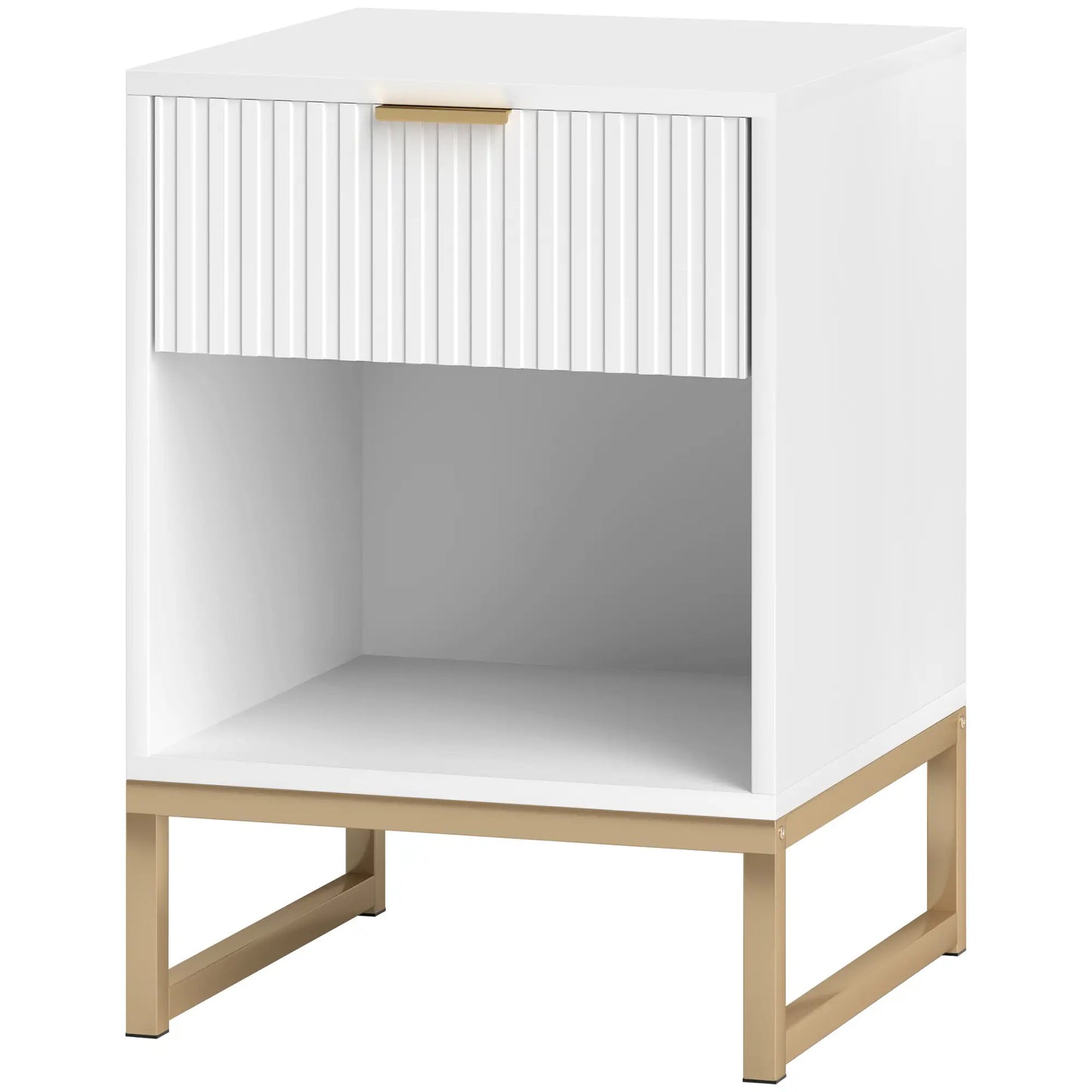 Nancy's Estombar Nachtkastje met Lade - Bijzettafeltje - Wit / Goud - ± 40 x 40 x 55 cm