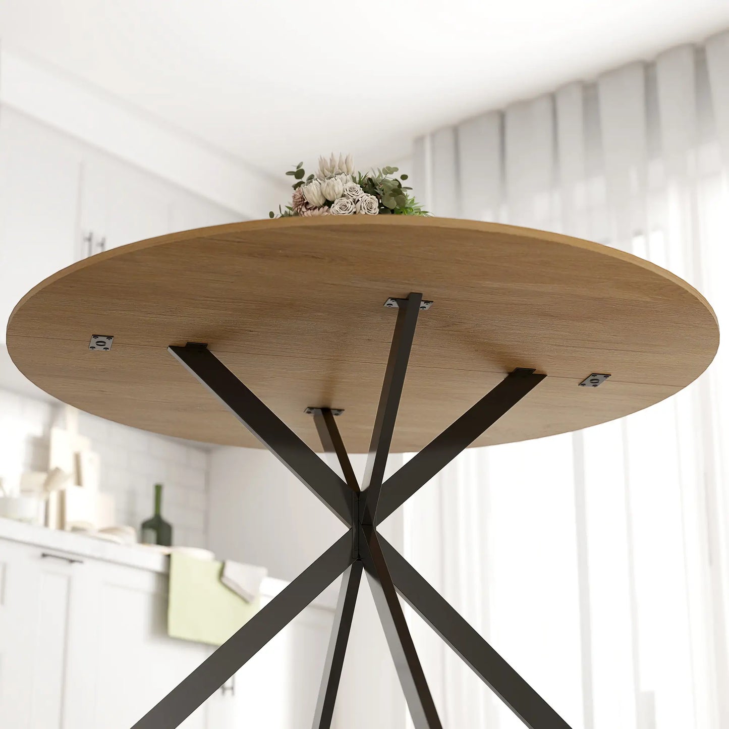 Nancy's Lavarone Ronde Eettafel - Eiken / Zwart - Ø120 x 75H cm