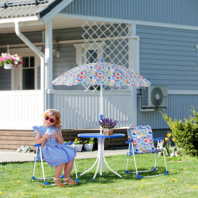 Nancy's Jalacte 4-delige kinderset tuintafel 2 klapstoelen parasol camping kinderzitset tuinmeubilair voor 3-5 jaar blauw