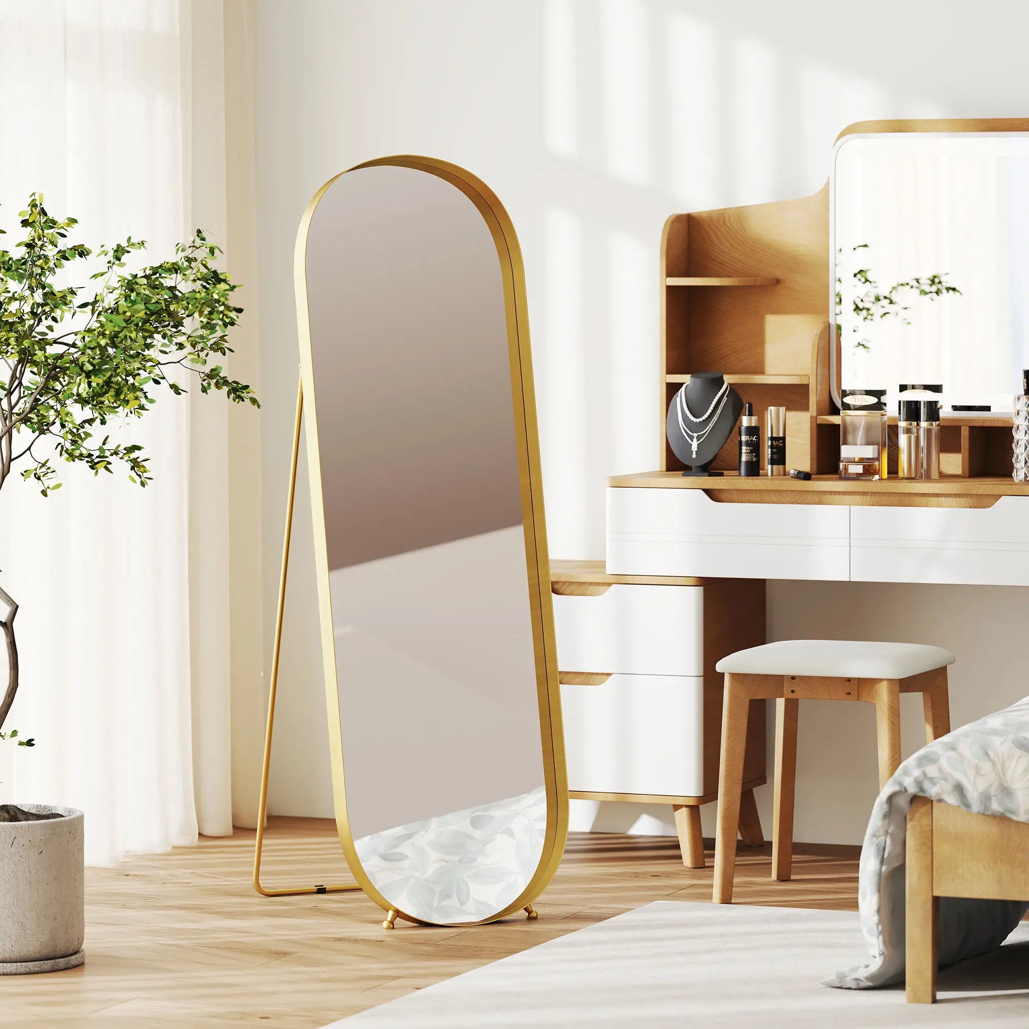 Nancy's Liscate Staande Spiegel - Passpiegel - Kledingspiegel - Goud - 50 x 160 cm