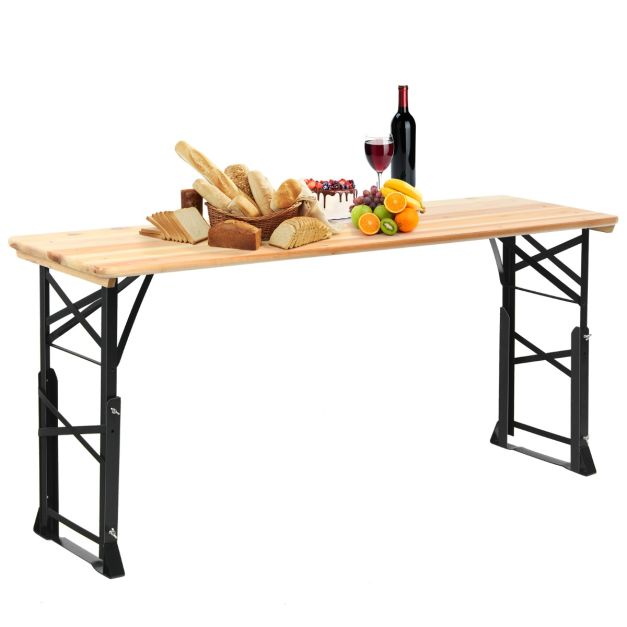 Table de bière Terrenho de Nancy - Table de camping - Table de pique-nique - Table de camping - Bois - ± 170 x 50 x 75-105 cm