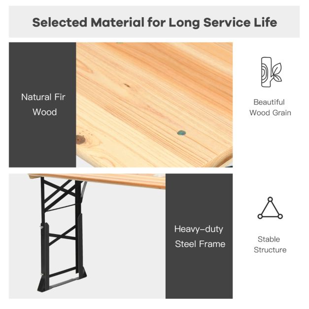 Nancy's Terrenho Biertafel - Campingtafel - Picknicktafel - Kampeertafel - Hout - ± 170 x 50 x 75-105 cm