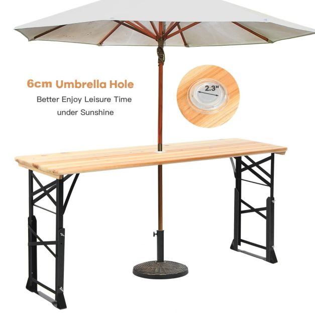 Nancy's Terrenho Biertafel - Campingtafel - Picknicktafel - Kampeertafel - Hout - ± 170 x 50 x 75-105 cm