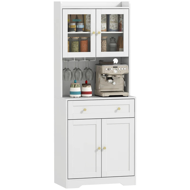 Nancy's Pastrengo Keukenkast - Vitrinekast - Opbergkast - Wit - MDF / Glas - ± 70 x 40 x 170 cm