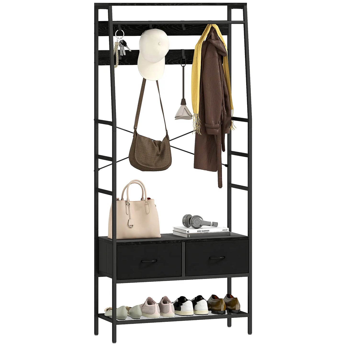 Nancy's Majano Wandgarderobe - Kledingrek - Garderobe - Schoenenrek - Zwart - Staal