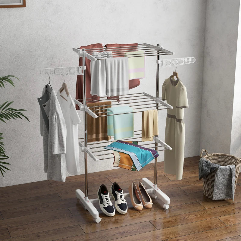 Étendoir à linge Nancy's Romao - Étendoir - Avec roulettes - Pliable - Blanc