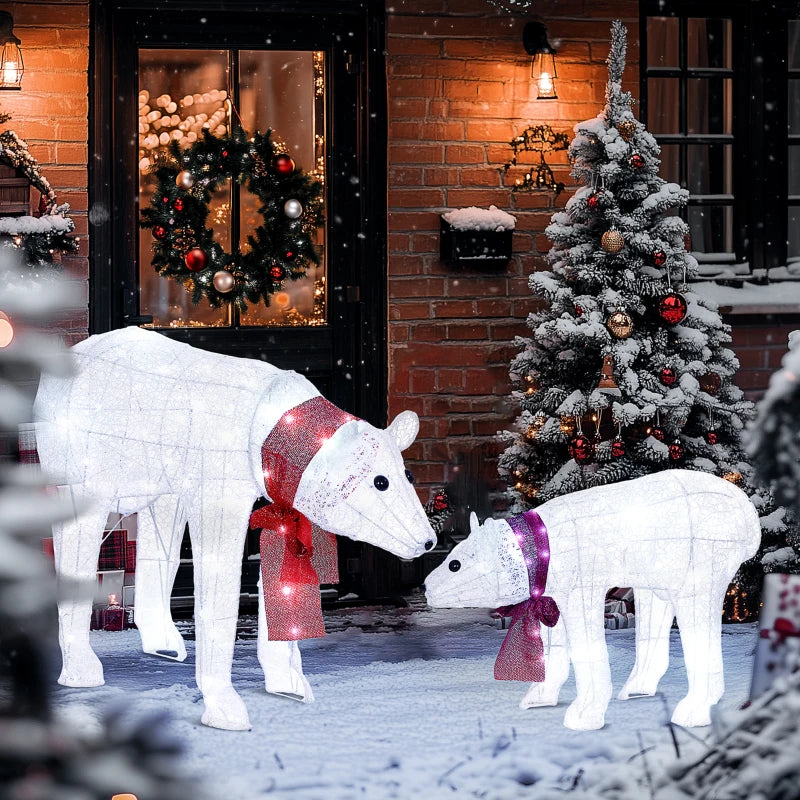 Nancy's Orsago Kerst Ijsberen - Kerstdecoratie - Kerstversiering Buiten - LED-Verlichting - Wit / Rood