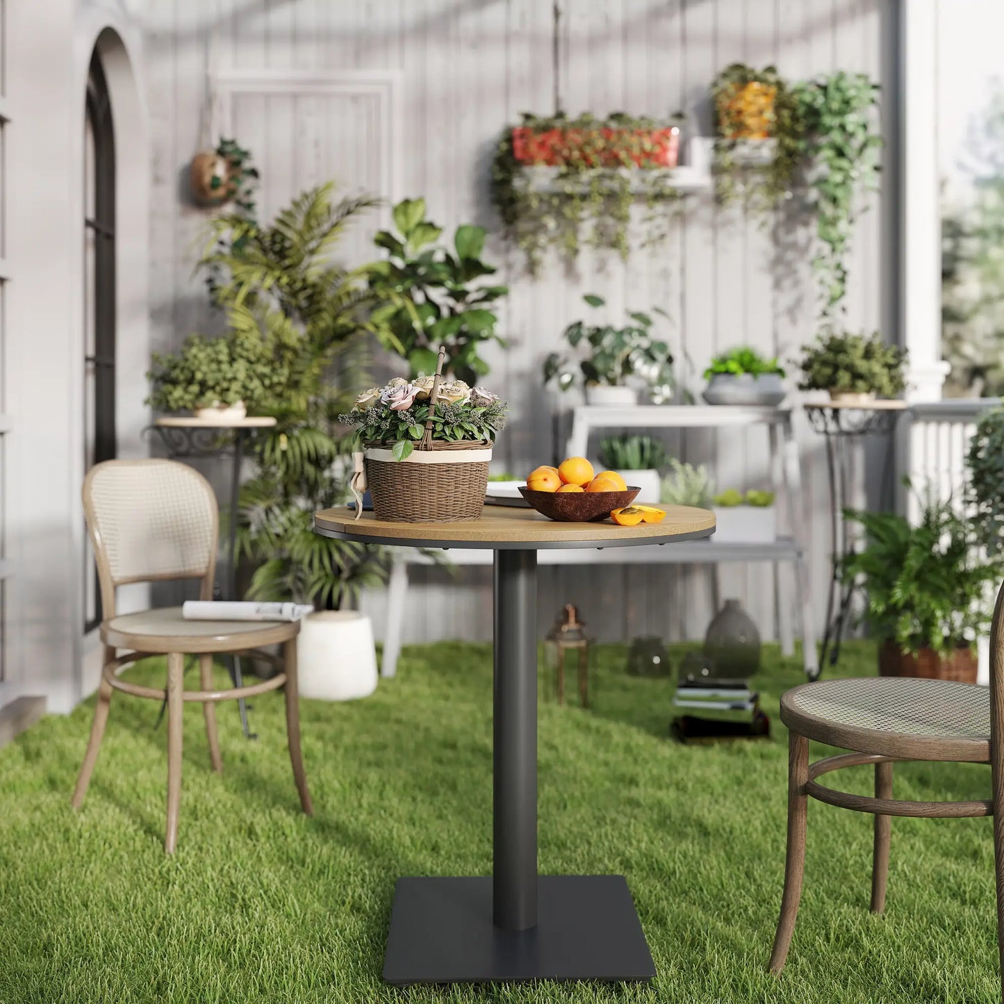 Nancy's Gerfalco Tuintafel - Balkontafel - Natuurlijk Hout - Staal / Kunststof - ± Ø 70 x 75 cm