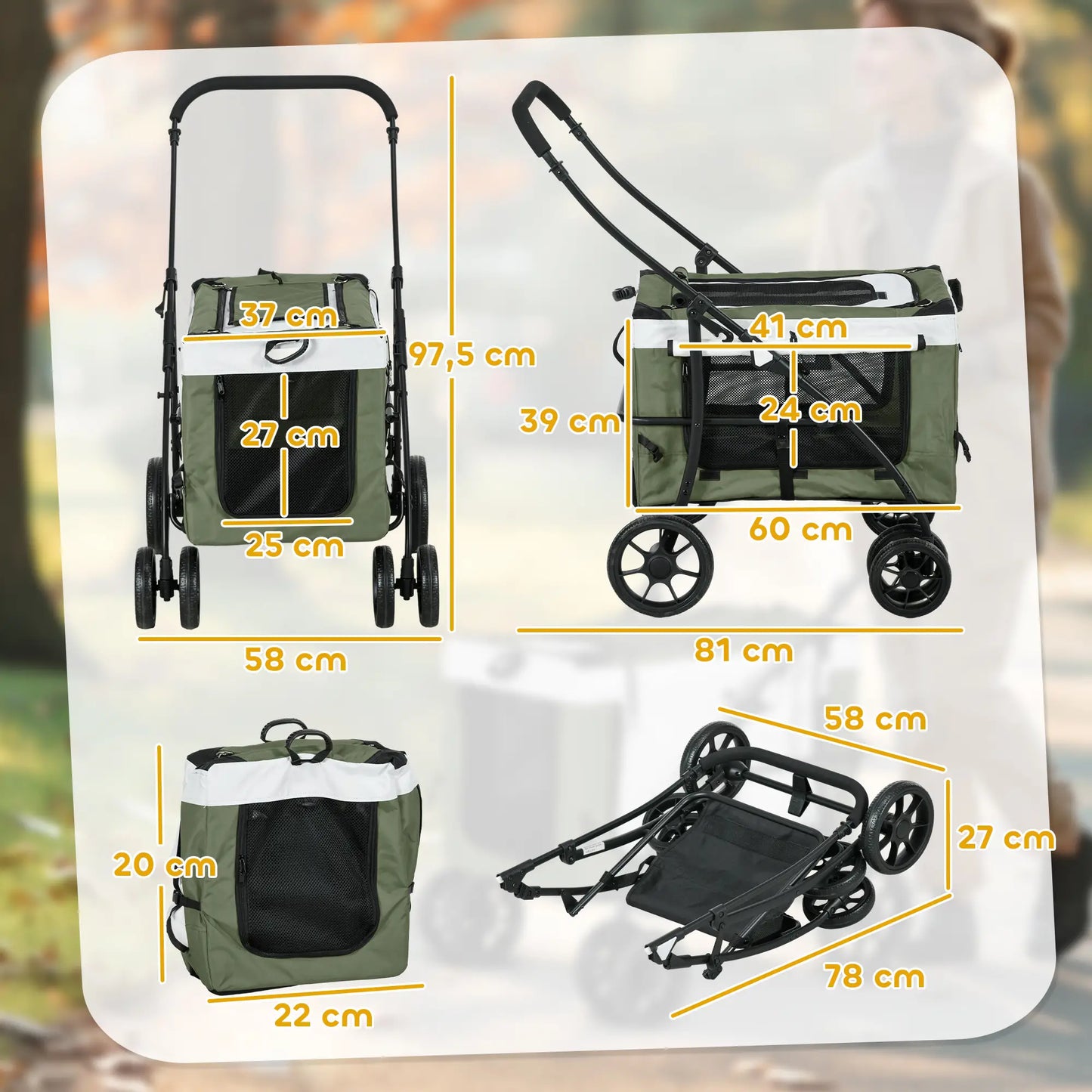 Nancy's Impruneta Reiswagen voor Huisdieren - Hondenbuggy - Kattenbuggy - Groen