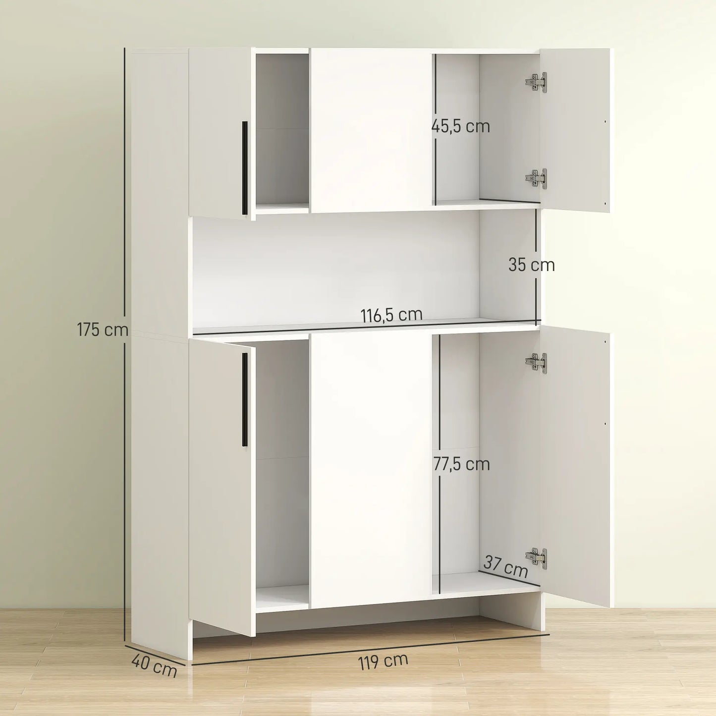 Nancy's Ligonchio Keukenkast Vrijstaand - Buffetkast - Opbergkast - Wit - ± 120 x 40 x 175 cm