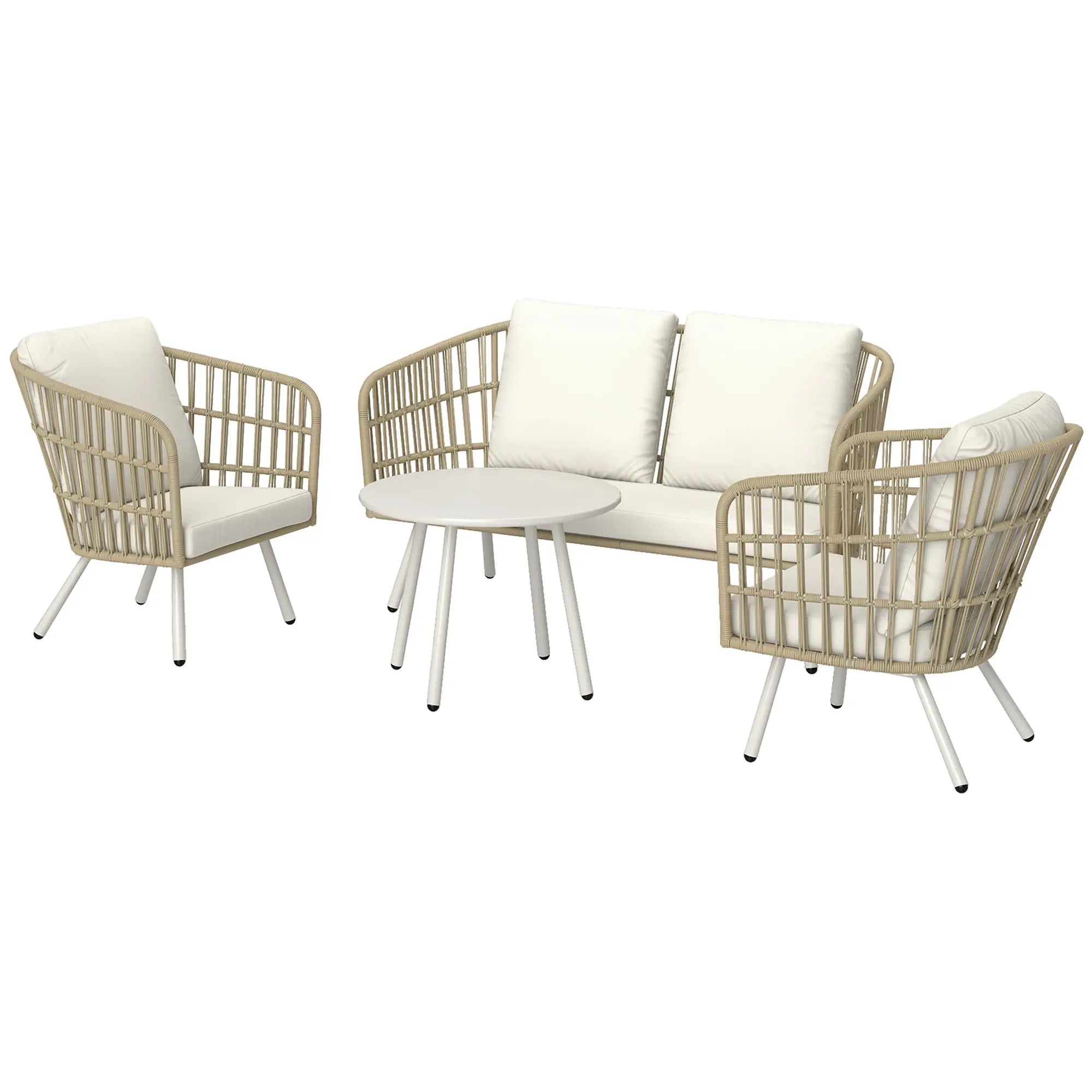 Nancy's Follonica Loungeset - Tuinset - Crèmewit / Kaki - Rotan