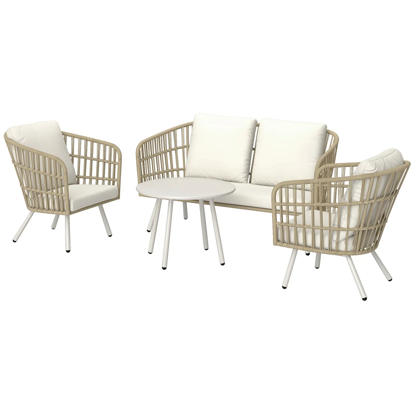 Nancy's Follonica Loungeset - Tuinset - Crèmewit / Kaki - Rotan