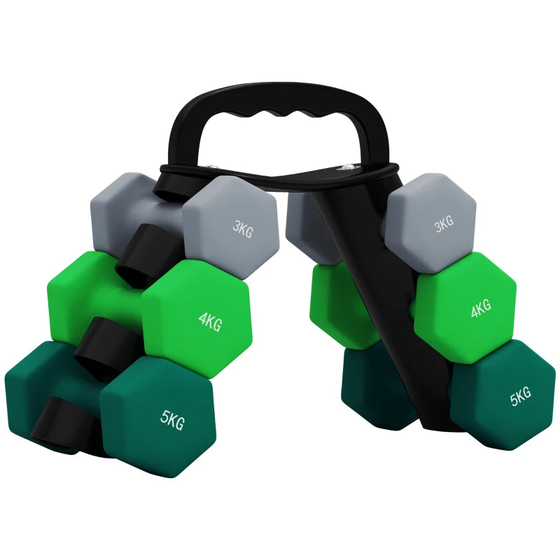 Nancy's Belide Dumbbells - Gewichten Set - Halterset met Halterrek - Set van 6 Halters - 2x3kg - 2x4kg - 2x5kg