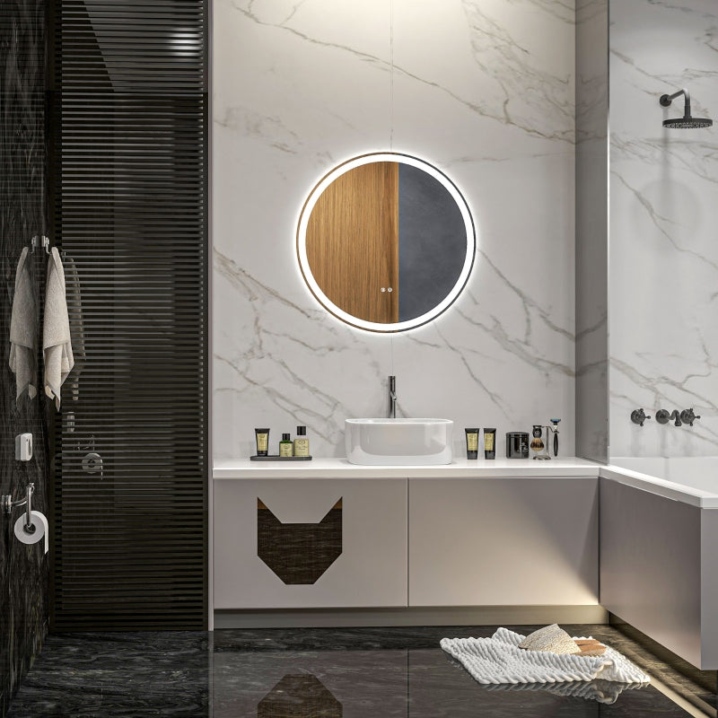 Nancy's Devonport Bathroom Mirror - Round Mirror - Make-up Mirror - LED Lighting - White / Silver - Ø 60 cm