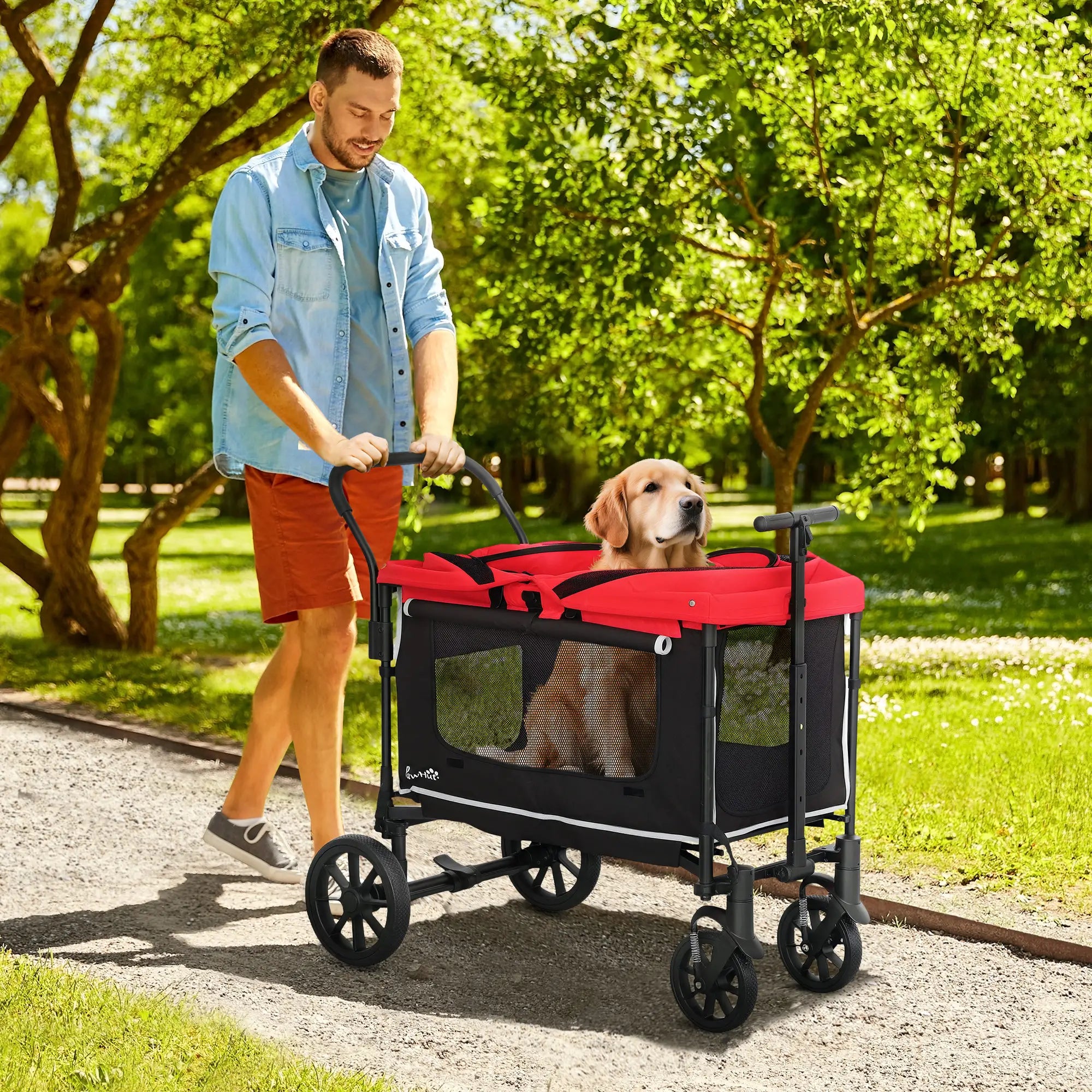 Nancy's Imola Reiswagen voor Huisdieren - Hondenbuggy - Hondenwagen - Rood / Zwart