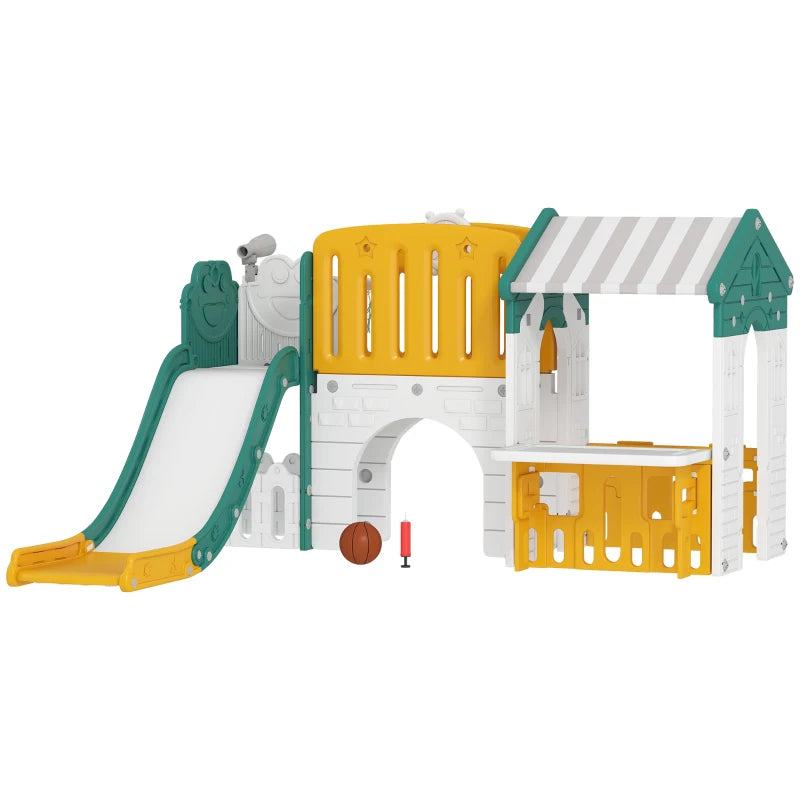 Nancy's Ortisei 7-in-1 Klimspeelgoed - Kinderspeeltuin - Babyglijbaan - Klimwand - Basketbalring - Geel / Groen