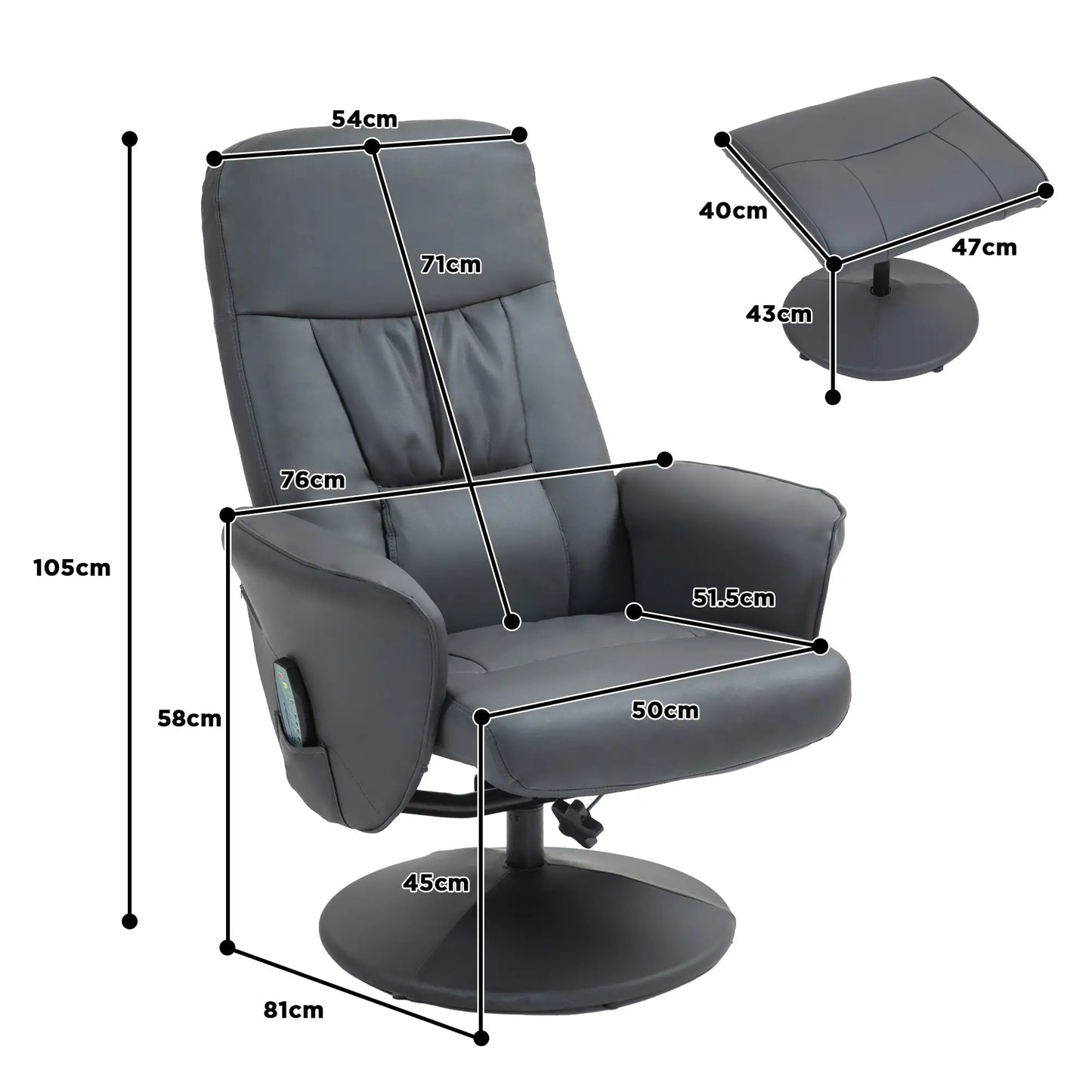 Nancy's Verdelhos Massagestoel met Voetenbankje - Massage Fauteuil - Relaxstoel - Donkergrijs - Kunstleer