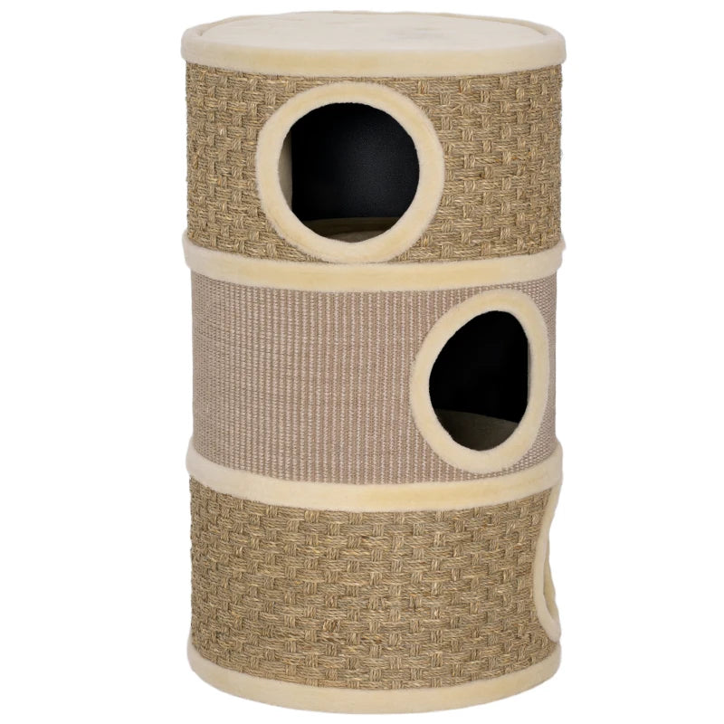 Nancy's Niella Krabpaal - Kattenhol - Kattenpaal - Kaki / Koffie - Pluche / Sisal - ± 45 x 45 x 80 cm