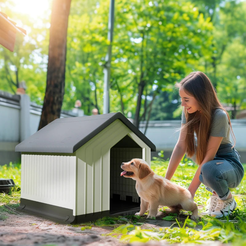 Nancy's Apollosa Doghouse - Niche pour chien - Résistant aux intempéries - Avec fenêtre - Gris / Blanc - Plastique - ± 60 x 60 x 60 cm