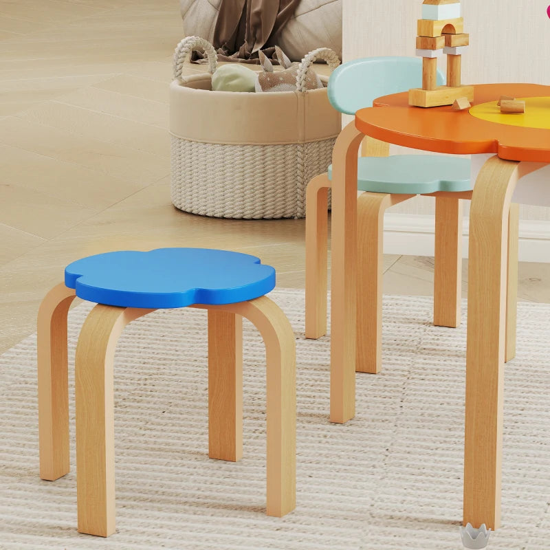 Nancy's Orta Kindertafel met Stoelen - Set van 5 - Kindermeubels - Bloemen - Meerkleurig