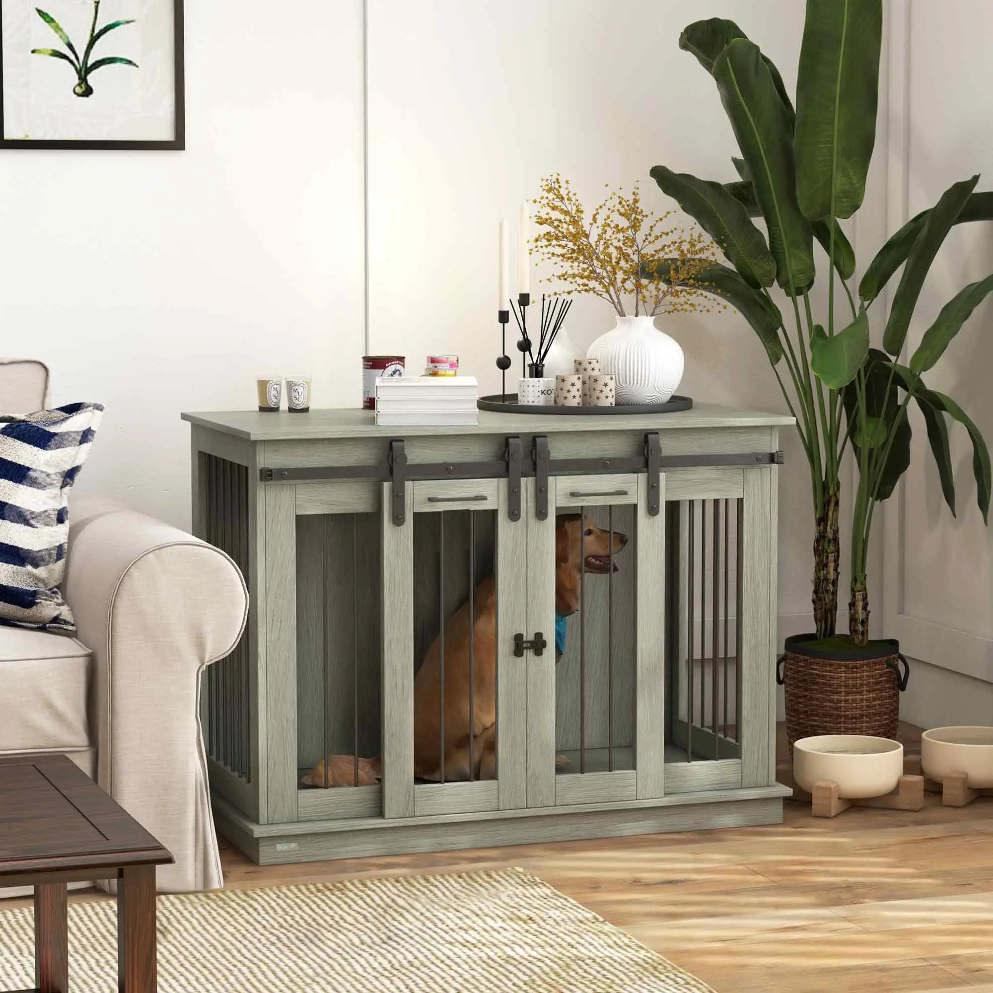 Nancy's Collagna Hondenhok - Hondenbench - Honden Verblijf - Grijs - ± 120 x 60 x 90 cm