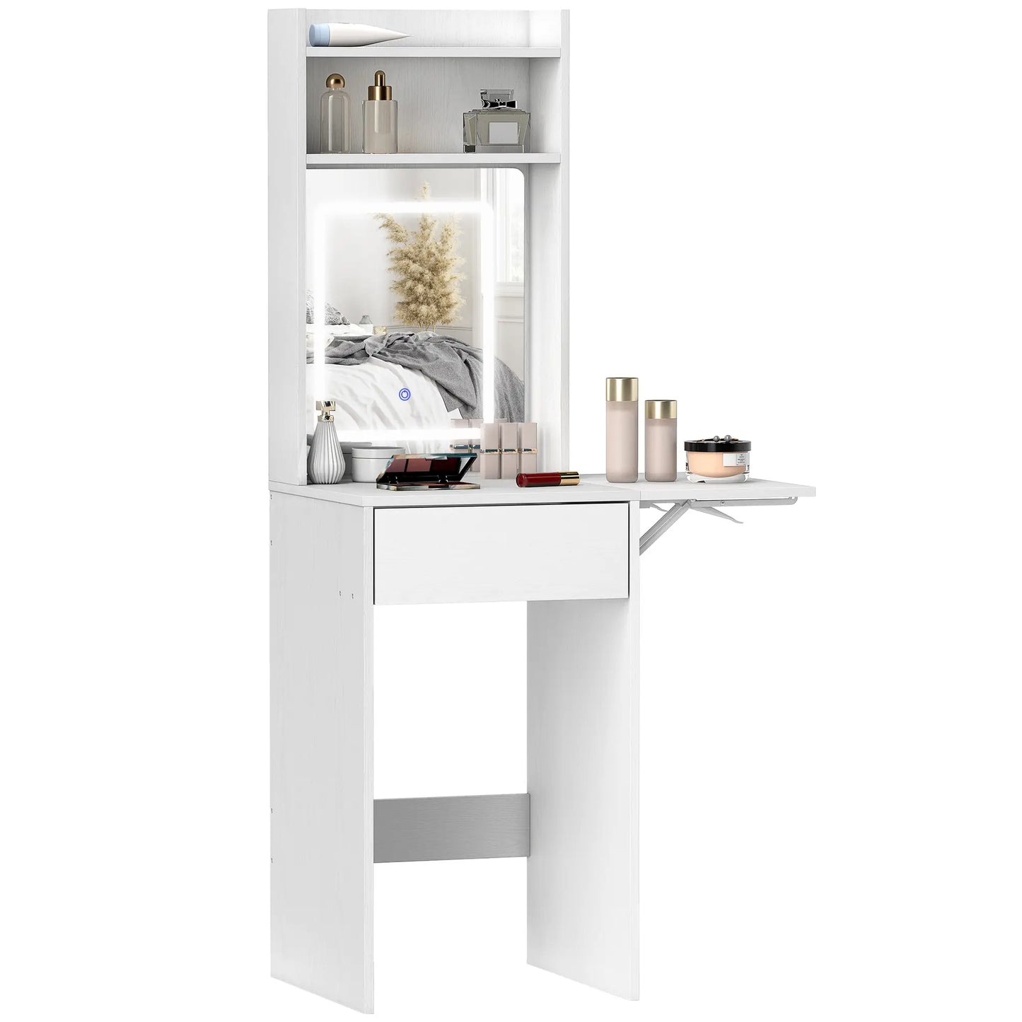Nancy's Manfredonia Kaptafel - Make Up Tafel - Makeup tafel met verlichting - Wit - ± 45 x 45 x 150 cm