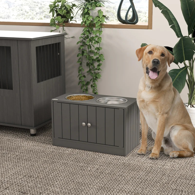 Nancy's Nichelino Voerbak voor Honden - Drinkbak - Voerstation - Met kastruimte - Grijs - ± 60 x 30 x 35 cm
