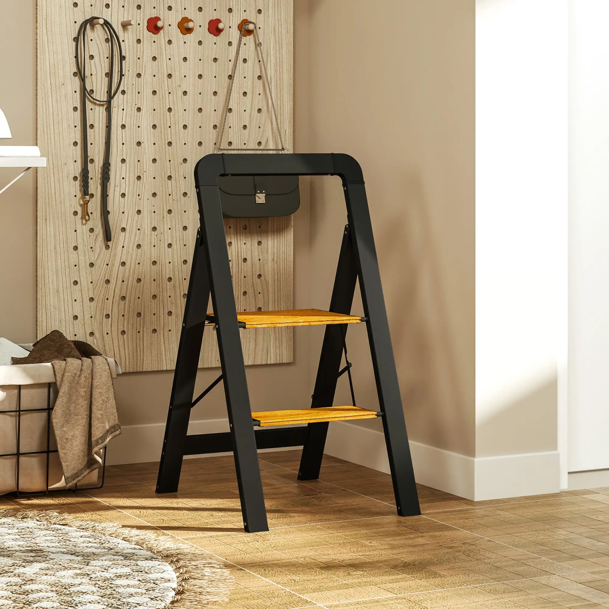 Nancy's Fuscaldo Ladder - Trap - Opvouwbaar - Zwart / Natuurlijk - ± 50 x 45 x 85 cm
