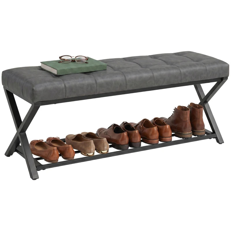 Nancy's Sperlonga Schoenenbank - Schoenenrek - Open opbergruimte - Grijs / Zwart - ± 110 x 35 x 45 cm