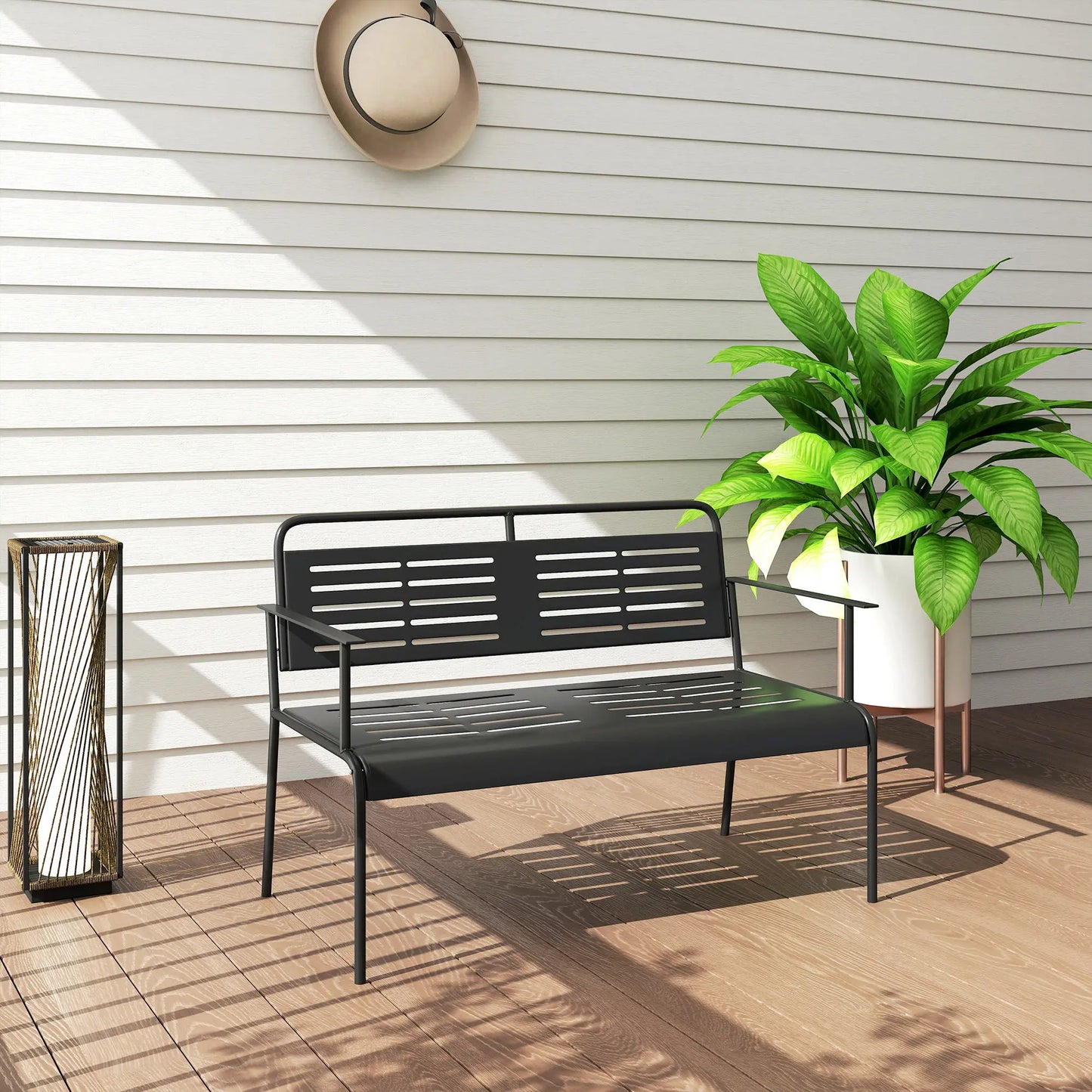 Nancy's Follo Tuinbank - Parkbank - Balkonbank - Zwart - Staal - ± 120 x 65 x 85 cm
