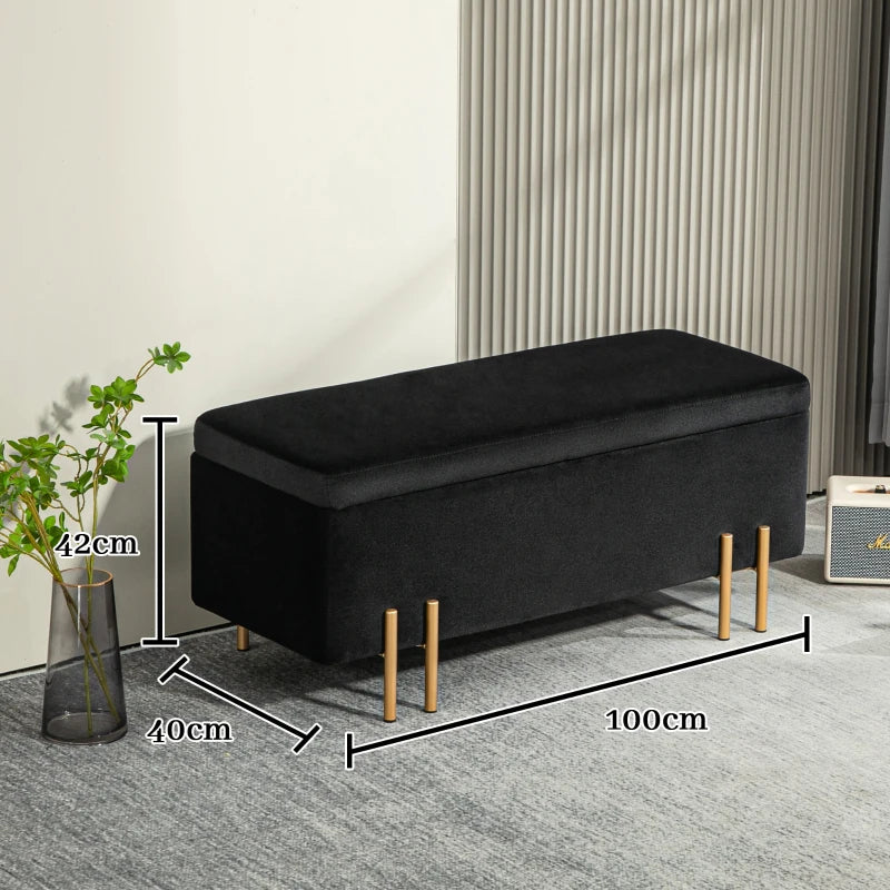 Nancy's Cinfaes Opbergbank - Bankje met Opbergruimte - Zwart - Fluweel - ± 100 x 40 x 40 cm