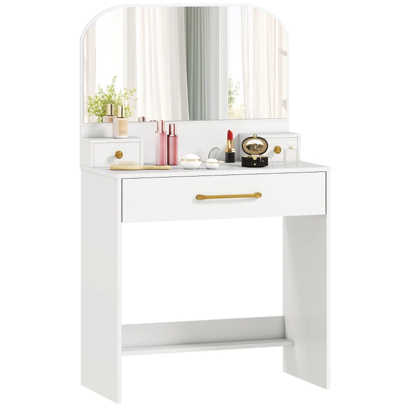 Nancy's Ponsacco Make Up Tafel - Kaptafel - Make-Up Tafel met Spiegel - Wit - 80 x 40 x 135 cm