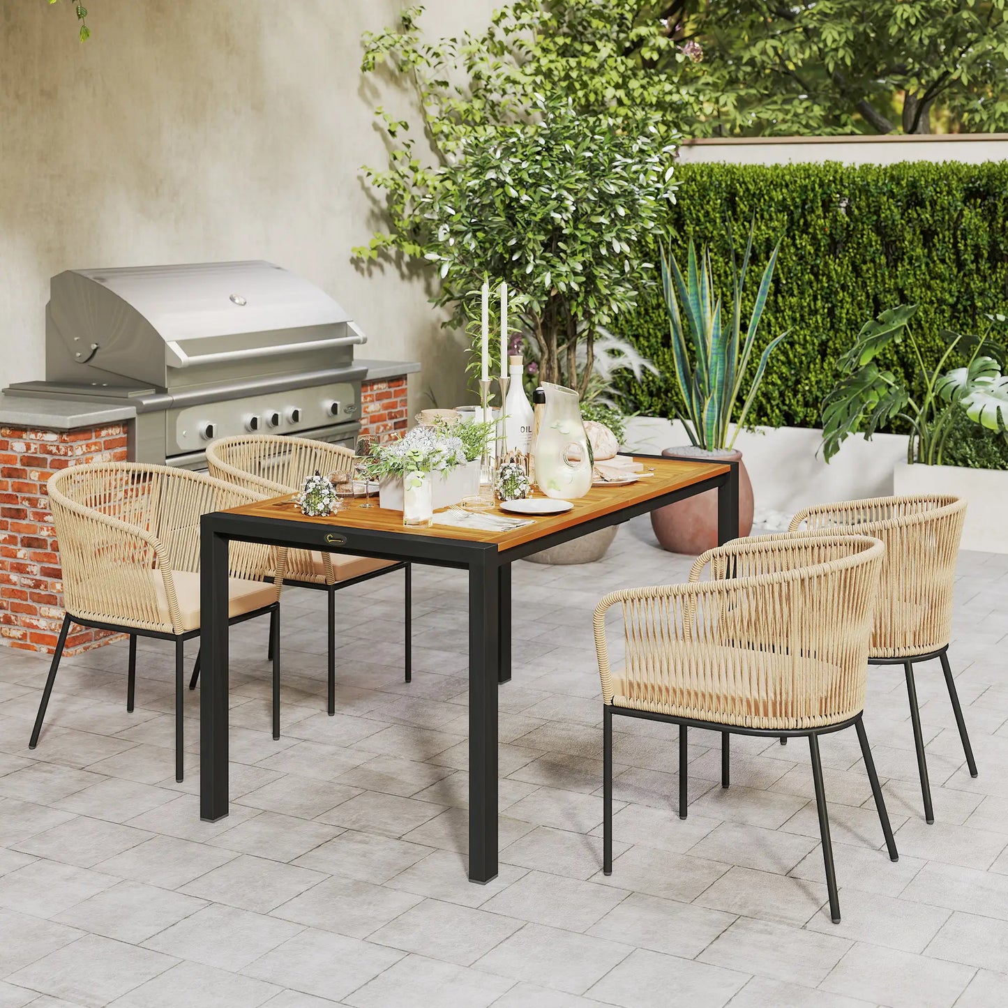 Nancy's Gavorrano Tuinset - Tuinmeubelset - Kaki / Zwart - Rotan / Acaciahout