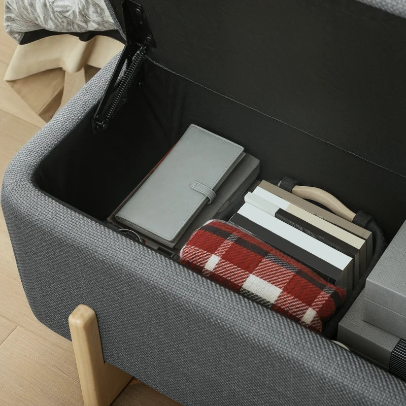 Nancy's Margno Opbergbank - Bankje met opbergruimte - Grijs - Linnen - ± 110 x 45 x 45 cm